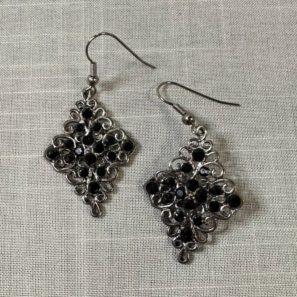 5/$5 No Bo No Boundaries Silver Tone Black Crystal Earrings